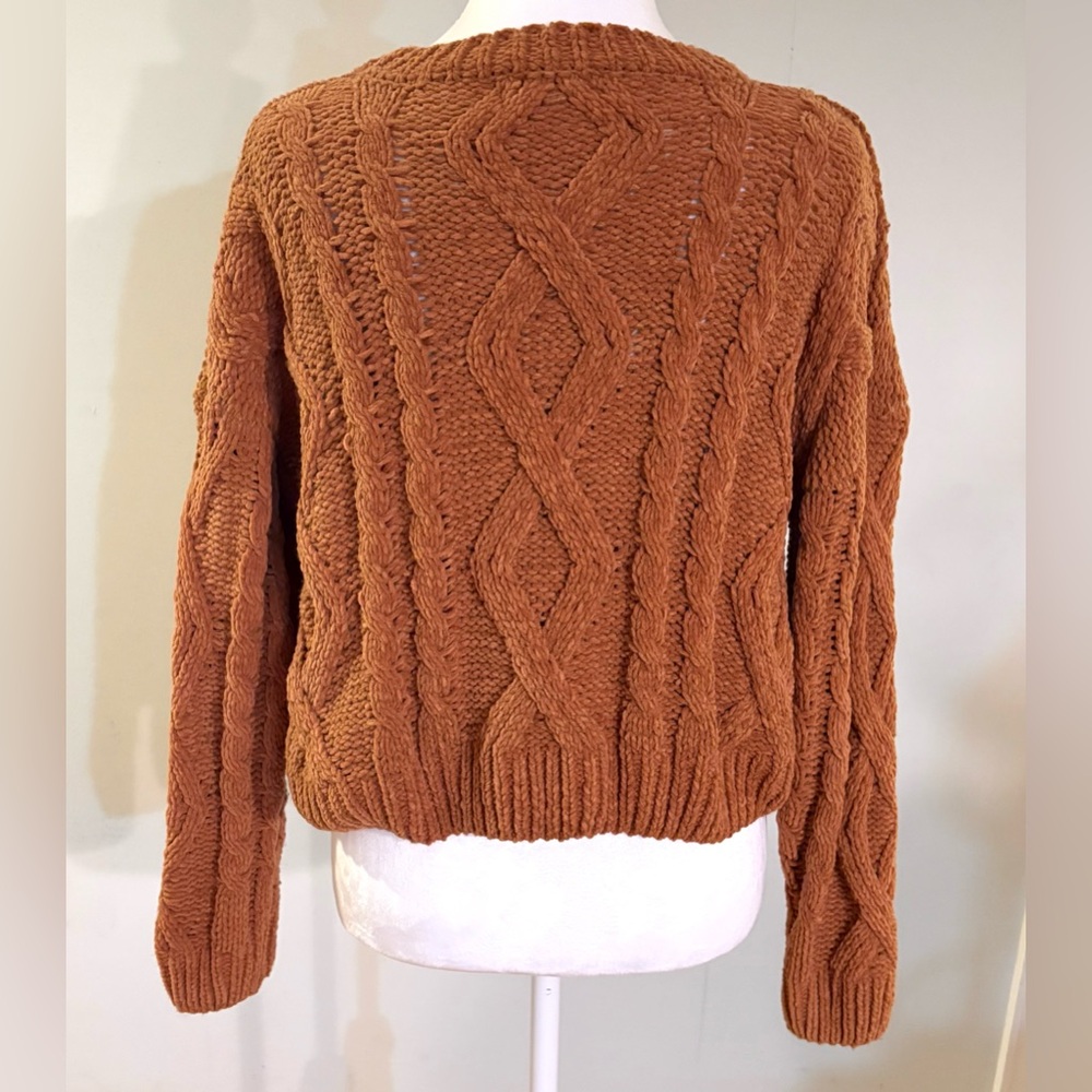 Altar'd State, Rust Orange Cable Knit Sweater, Cropped, Crew Neck, Size M - Picture 4 of 9